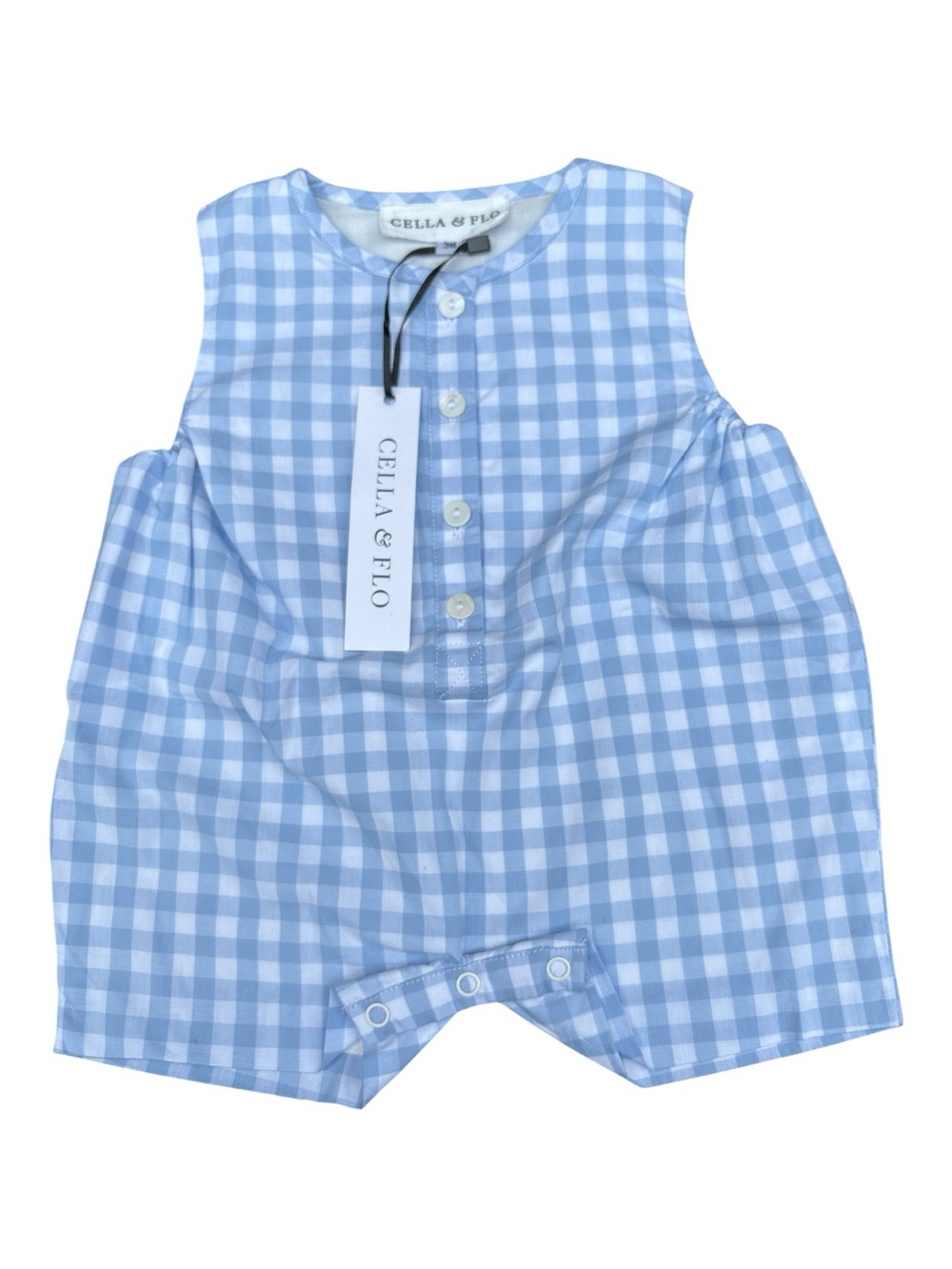 DARLING BLUE AND WHITE GINGHAM ROMPER 6 MOS SNAP CROTCH BUTTON FRONT LINED